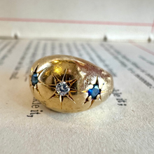 Load image into Gallery viewer, Victorian 18K Diamond &amp; Sapphire Gypsy Ring