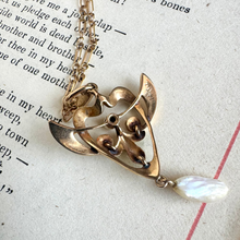 Load image into Gallery viewer, 14K Art Nouveau Enamel &amp; Pearl Pendant
