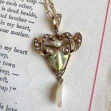 Load image into Gallery viewer, 14K Art Nouveau Enamel &amp; Pearl Pendant