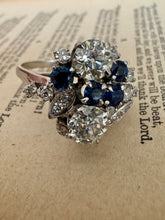 Load image into Gallery viewer, Diamond &amp; Sapphire Cluster RIng