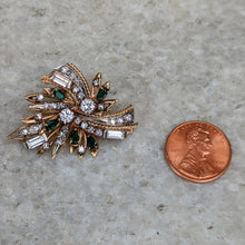 Load image into Gallery viewer, 14k Yellow Gold Diamond and Emerald Brooch