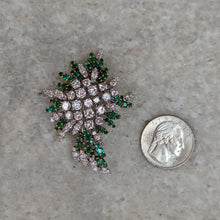Load image into Gallery viewer, 14k White &amp; Yellow Gold Diamond and Emerald Brooch