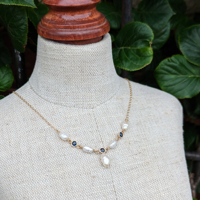 14k Pearl and Sapphire Necklace