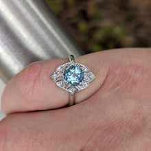 Load image into Gallery viewer, 18k White Gold Deco-Style Aquamarine Ring