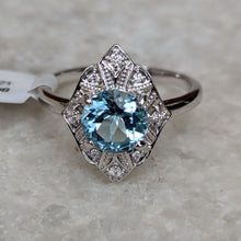 Load image into Gallery viewer, 18k White Gold Deco-Style Aquamarine Ring
