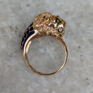 18k Gold Lion Enamel Ring