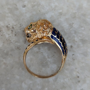 18k Gold Lion Enamel Ring