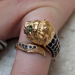 18k Gold Lion Enamel Ring