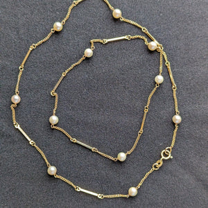 14k Yellow Gold Pearl Station Necklace