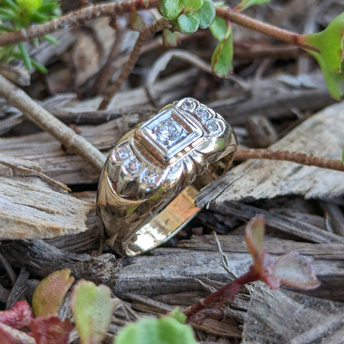 14k Yellow & White Gold Men's Retro Diamond Ring