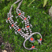 Load image into Gallery viewer, Southwestern Sterling Silver &amp; Coral Squashblossom Necklace (child size)