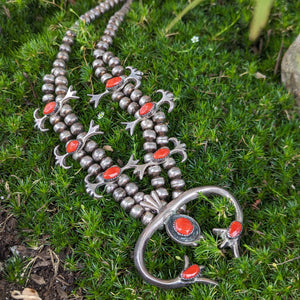 Southwestern Sterling Silver & Coral Squashblossom Necklace (child size)