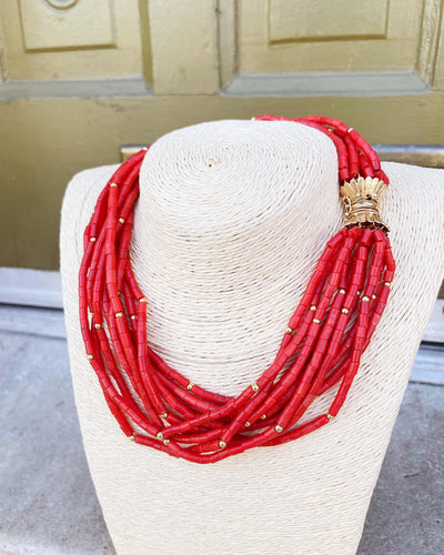 Natural Coral Necklace with 14k Gold Accents