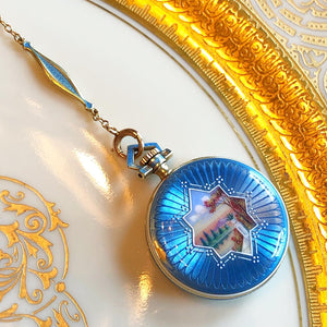 14k Yellow Gold Watch Necklace with Enameled Scene