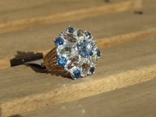 Load image into Gallery viewer, 14k White and Yellow Gold Sapphire, Aquamarine, and Diamond Cocktail Ring
