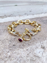 Load image into Gallery viewer, 14k Yellow Gold Cable Link Bracelet with Amethyst Accent