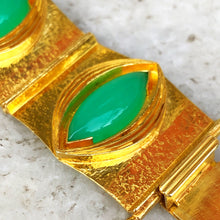 Load image into Gallery viewer, Austrian 18k Yellow Gold Bracelet with Chrysoprase Navette Cabochons