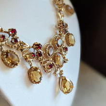 Load image into Gallery viewer, 14k Yellow Gold Citrine and Garnet Bib Necklace