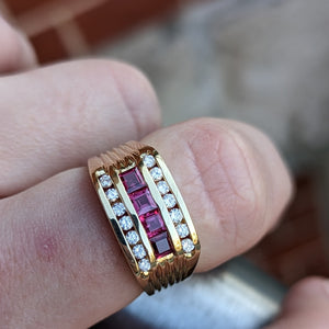 14k Yellow Gold Diamond and Ruby Ring
