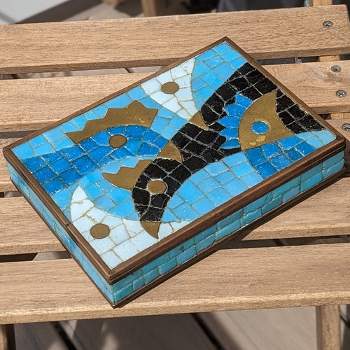 Glass Tile and Brass Mosaic Box by Salvador Terán